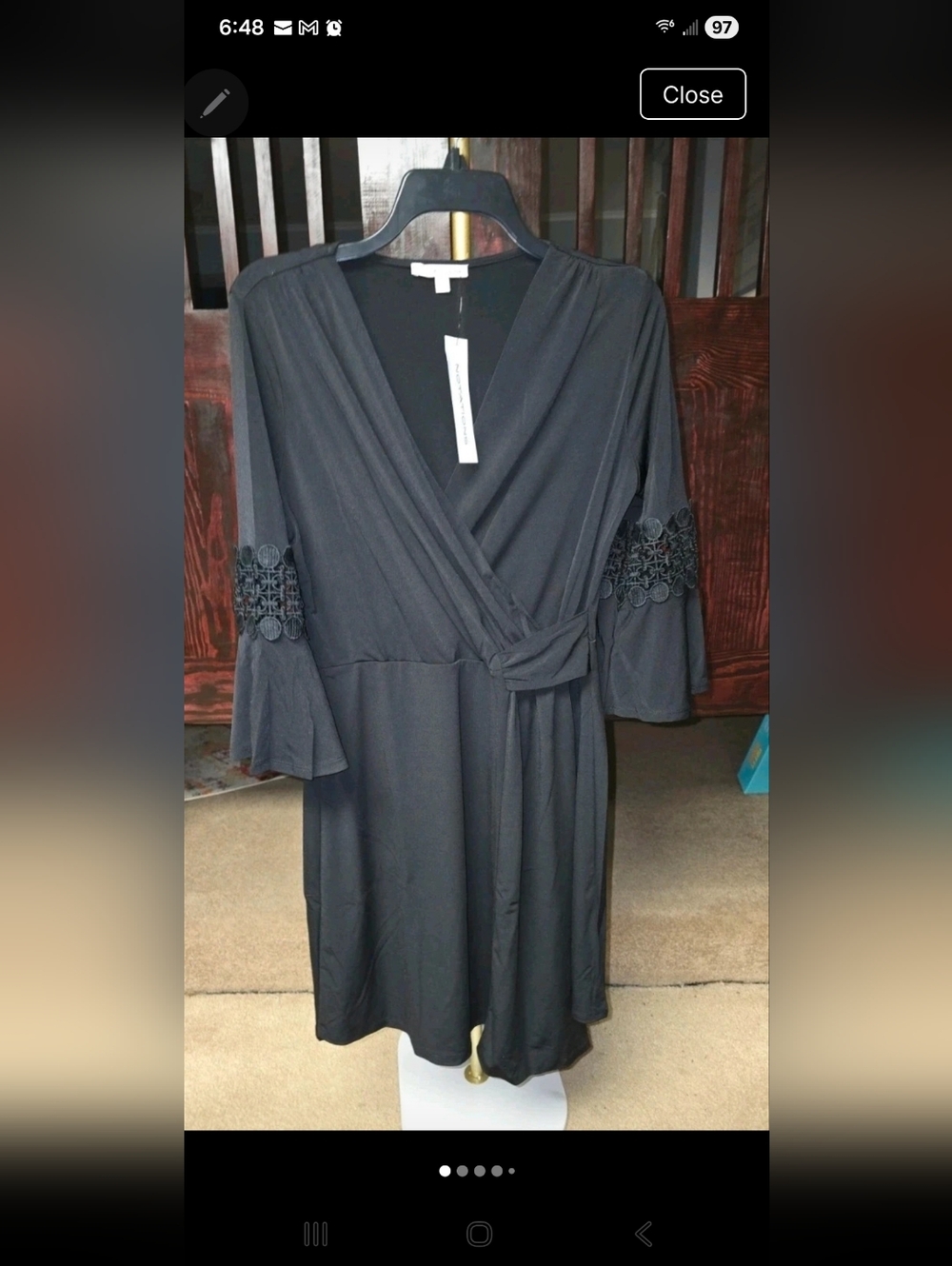 Notations Black Crochet Accent Women's Sleeve Size Small NWT